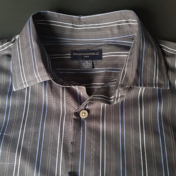Banana Republic SZ 15.5 French Cuff Cotton Men's Black Striped Button Up Shirt - Picture 4 of 16